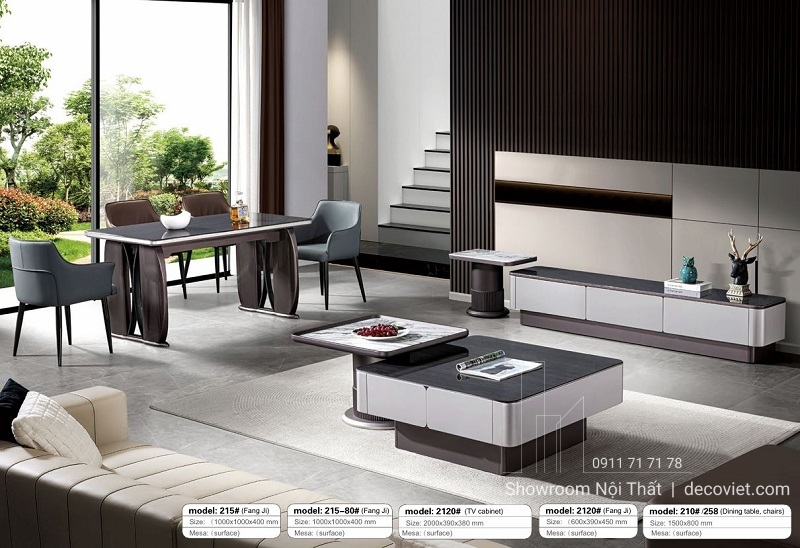 mẫu bàn sofa đồng bộ với kệ tivi hiện đại