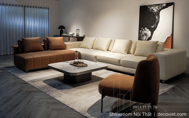 bàn trà mặt đá cao cấp DecoViet cho phòng khách hiện đại