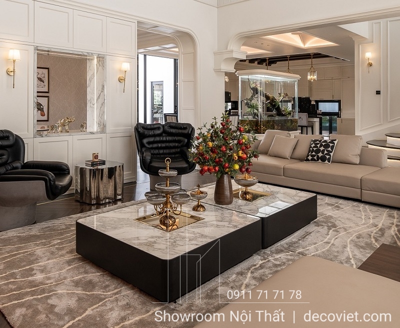 bàn trà đôi mặt đá 2m hiện đại