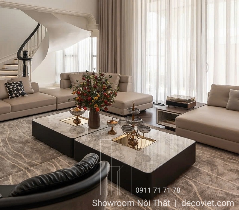 bàn trà đôi mặt đá 2m