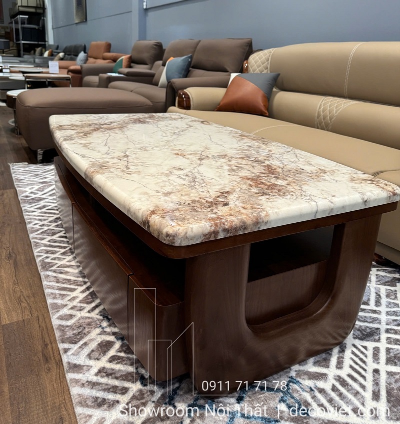 Mẫu bàn trà phòng khách đẹp gỗ kết hợp mặt đá