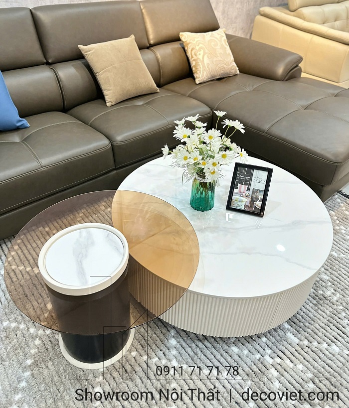 bàn trà tròn đôi mặt đá