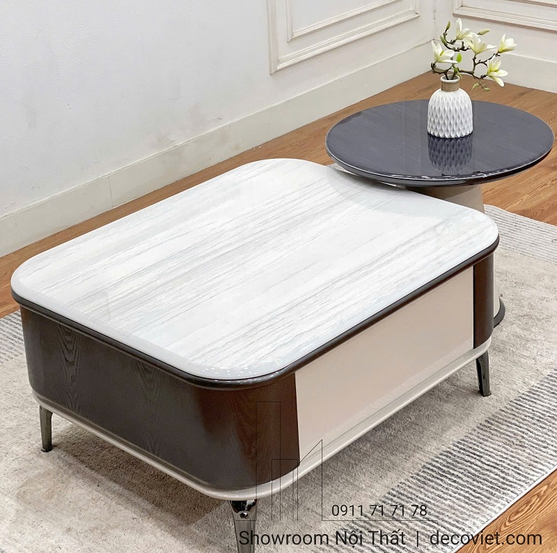 Bàn trà sofa mặt đá đẹp 430S màu trắng vân mây sang trọng