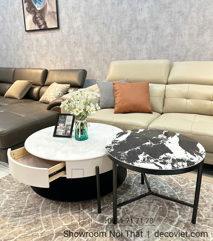 bàn trà tròn mặt đá nhập khẩu