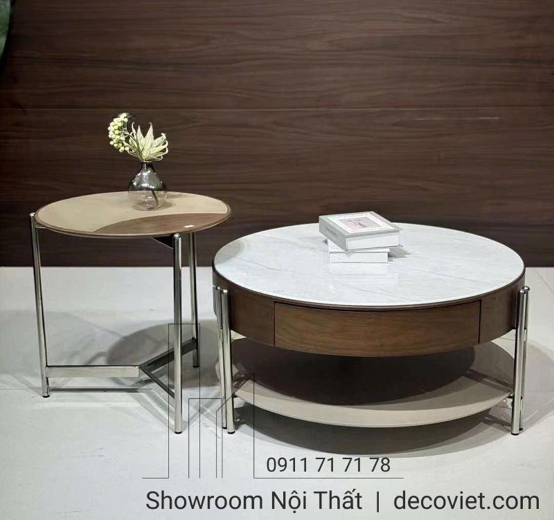 set bàn trà tròn mặt đá nhập khẩu