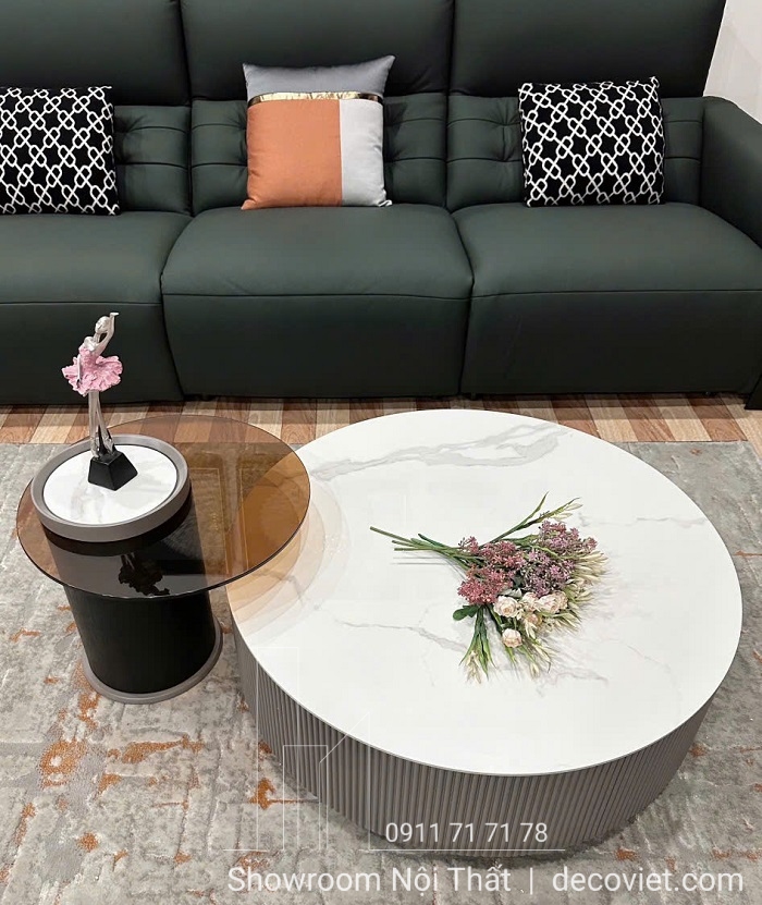 bàn trà đôi tròn mặt đá