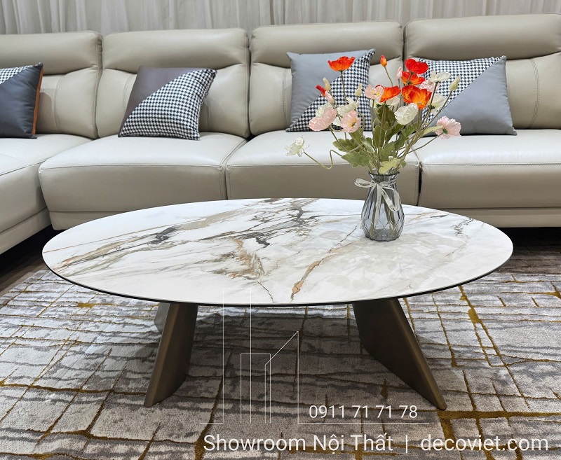 bàn trà mặt đá oval
