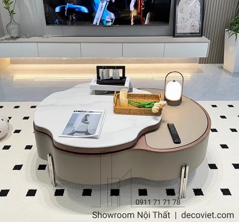 bàn trà mặt đá nhập khẩusang trọng kiểu dáng mềm mại