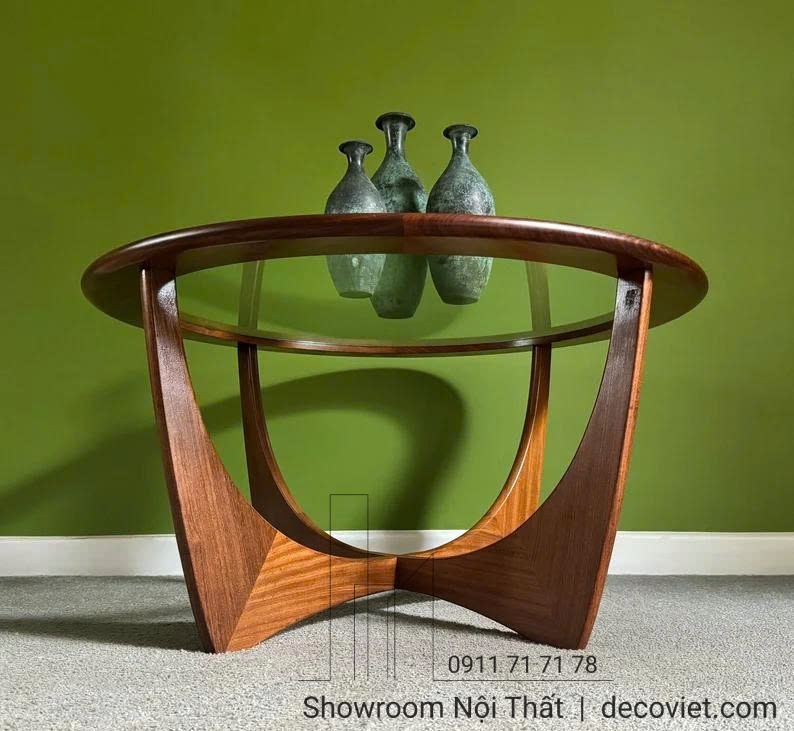 Bàn sofa tròn kính cường lực khung gỗ sang trọng