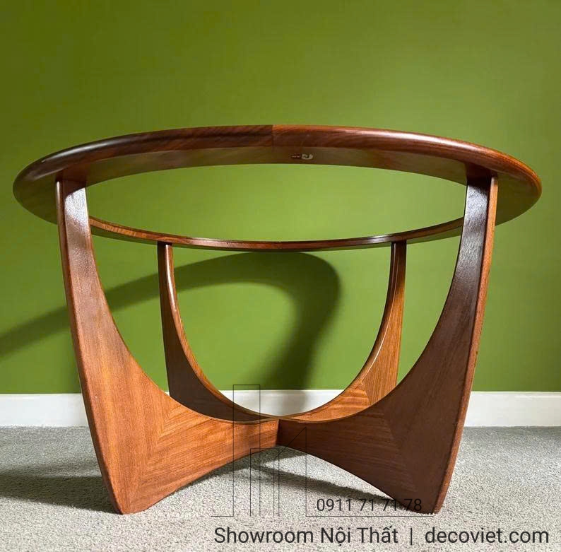 Bàn sofa gỗ tròn nhỏ gọn mặt kính cao cấp