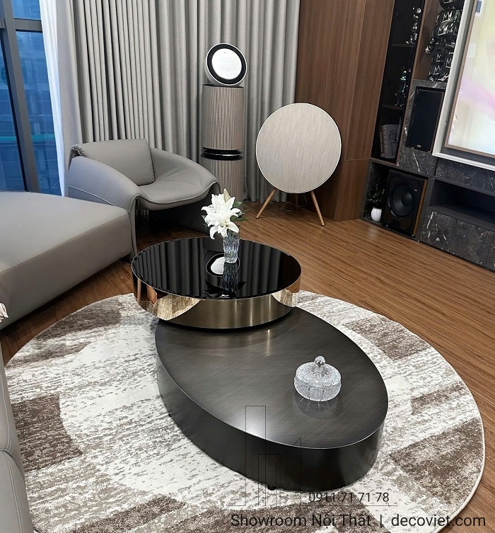Bàn sofa phòng khách kiểu dáng oval phù hợp nội thất hiện đại