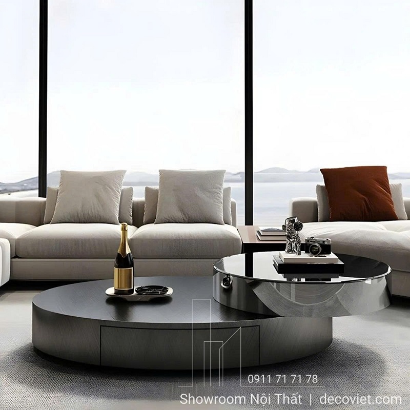 Bàn sofa mặt kính đen kết hợp inox mạ vàng sang trọng