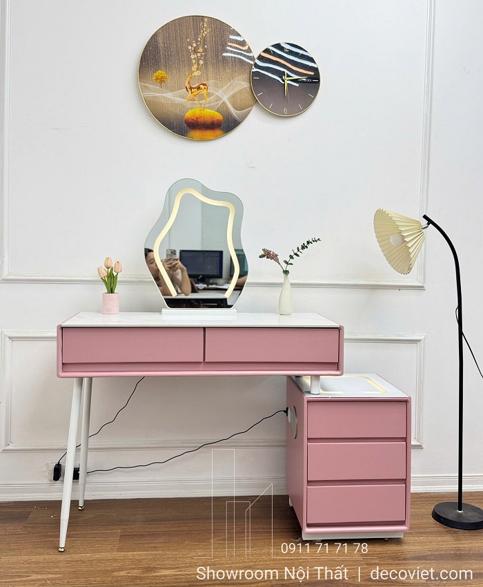 Bàn trang điểm hiện đại có ngăn kéo và gương đèn LED trang trí phòng ngủ