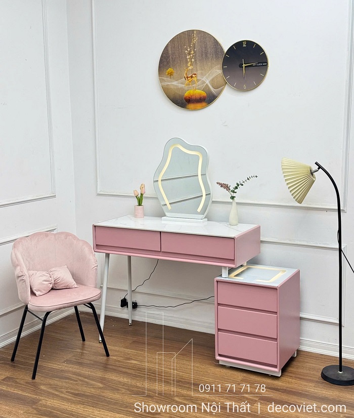Bàn trang điểm màu hồng 148S thiết kế hiện đại cho phòng ngủ nữ tính