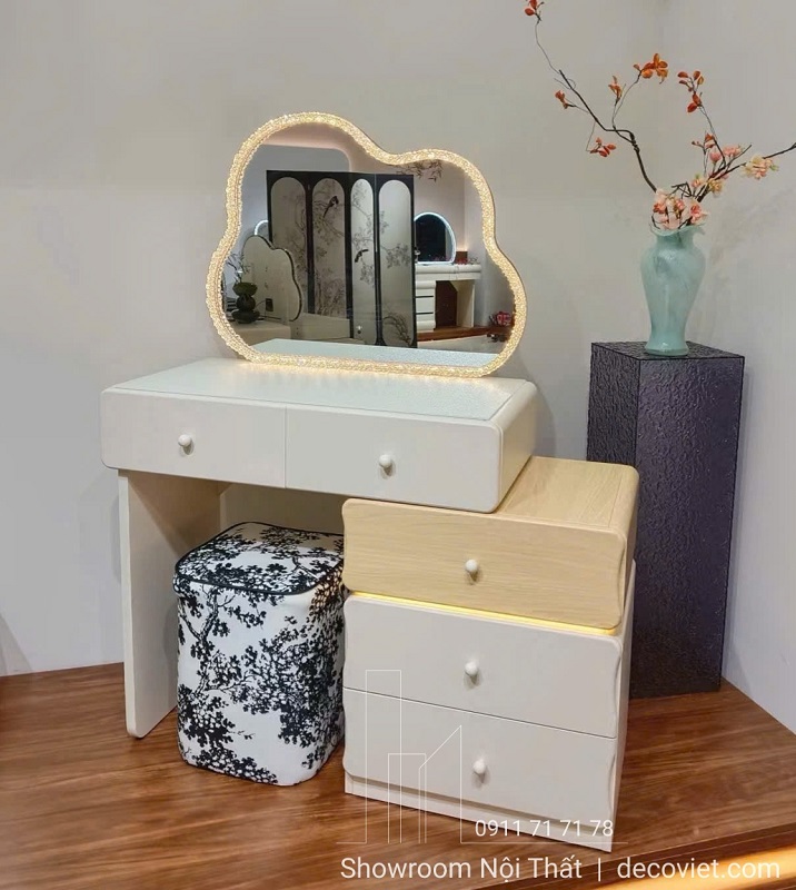 Bàn trang điểm giá rẻ 150S gương đám mây bo viền LED hiện đại