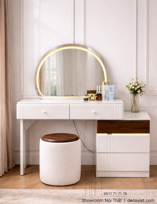 Bàn trang điểm thiết kế hiện đại, gương LED ánh sáng đẹp, nhiều ngăn tiện dụng