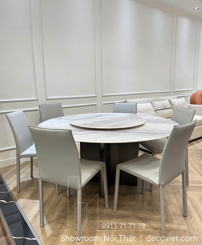 Bàn ăn tròn mặt đá cẩm thạch 1m6 hiện đại 2692S