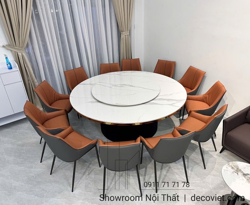 bàn ăn mặt đá tròn xoay lớn 12 ghế
