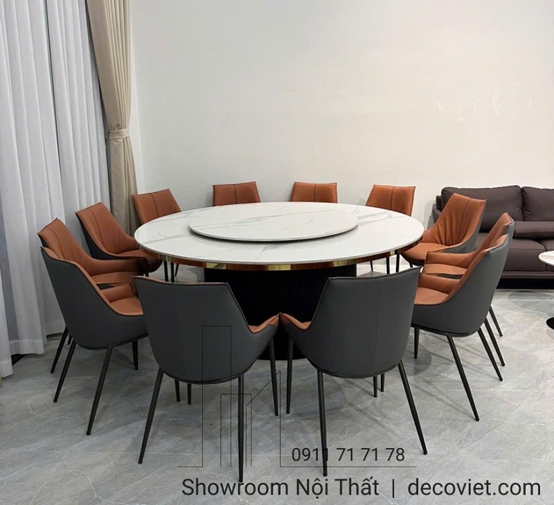 bàn ăn tròn mặt đá hiện đại 12 ghế