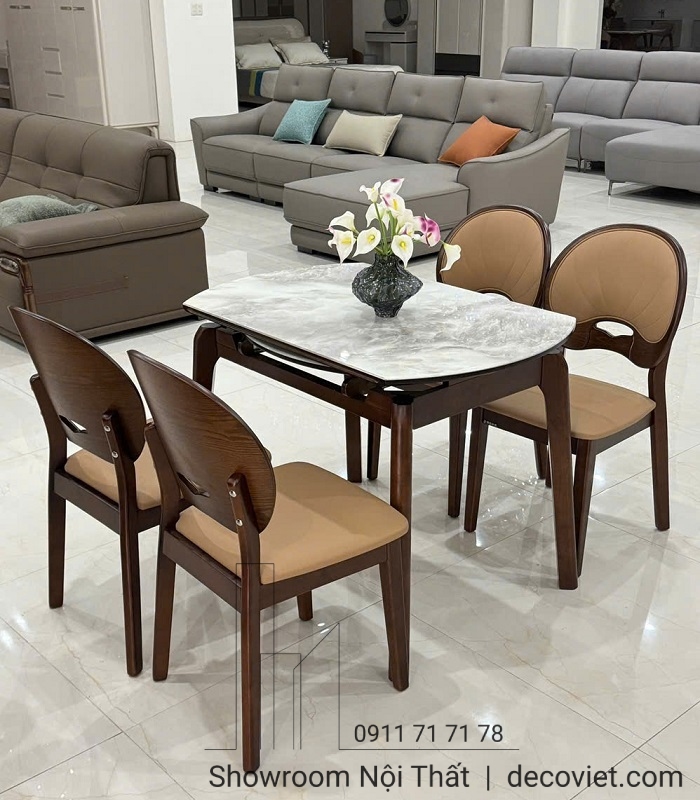 Bộ bàn ăn gấp gọn kết hợp 4 ghế bọc da hiện đại, tiết kiệm không gian