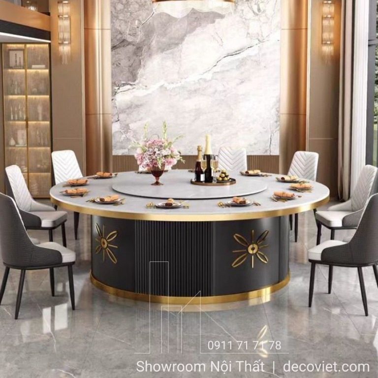 bàn ăn tròn mặt đá 10 ghế