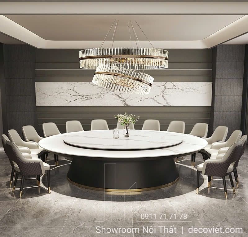 bàn ăn tròn xoay 20 ghế mặt đá