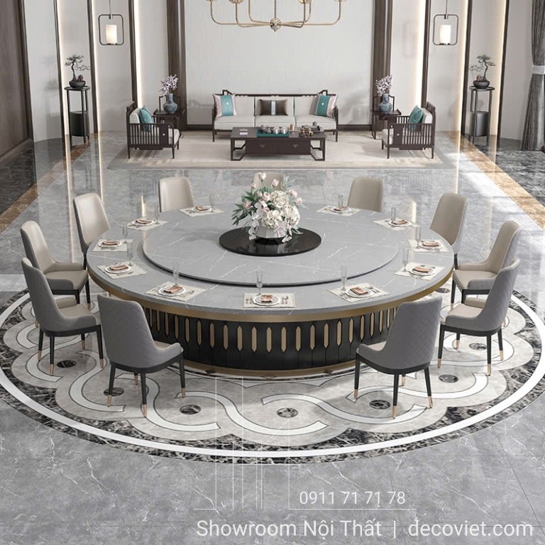 bàn ăn tròn lớn 14 ghế mặt đá