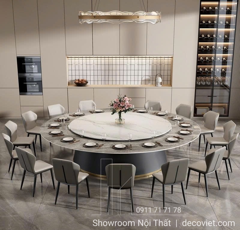 bàn ăn tròn mặt đá 20 người