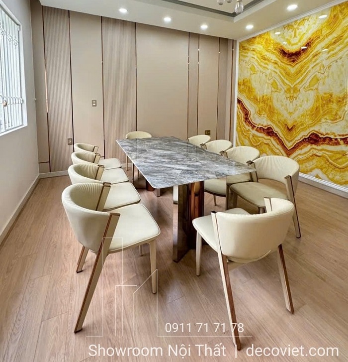 bàn ăn 10 ghế mặt đá tự nhiên