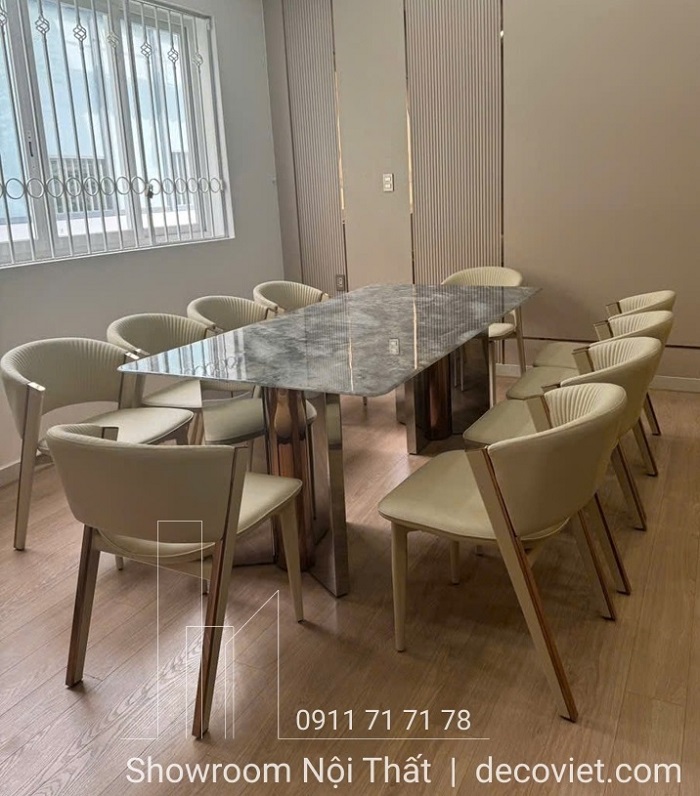bàn ăn 10 ghế mặt đá hiện đại