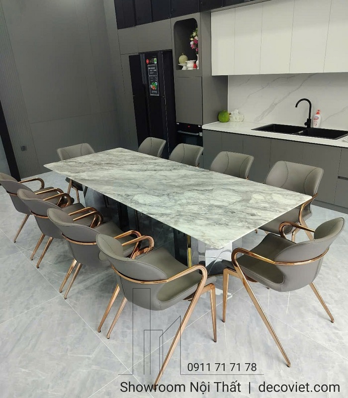 Bàn ăn mặt đá 10 ghế dành cho đại gia đình hiện đại