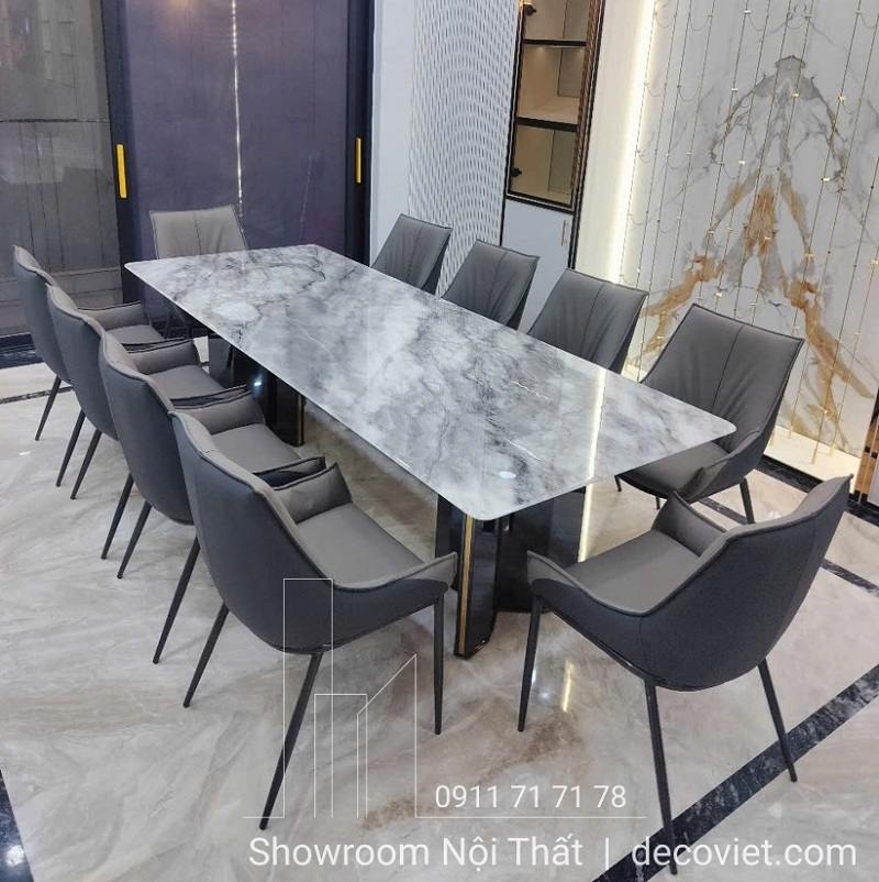 bàn ăn 10 ghế mặt đá nhập khẩu