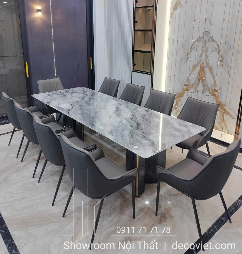 bàn ăn 10 ghế mặt đá cao cấp