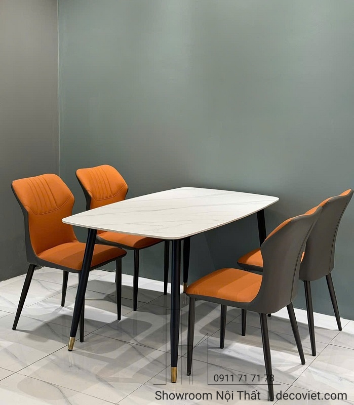 Bàn ăn 4 ghế mặt đá ceramic chống trầy xước, dễ lau chùi