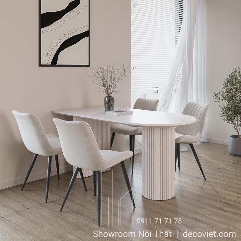 Bộ bàn ăn 4 ghế hiện đại màu trắng tinh tế tại DecoViet