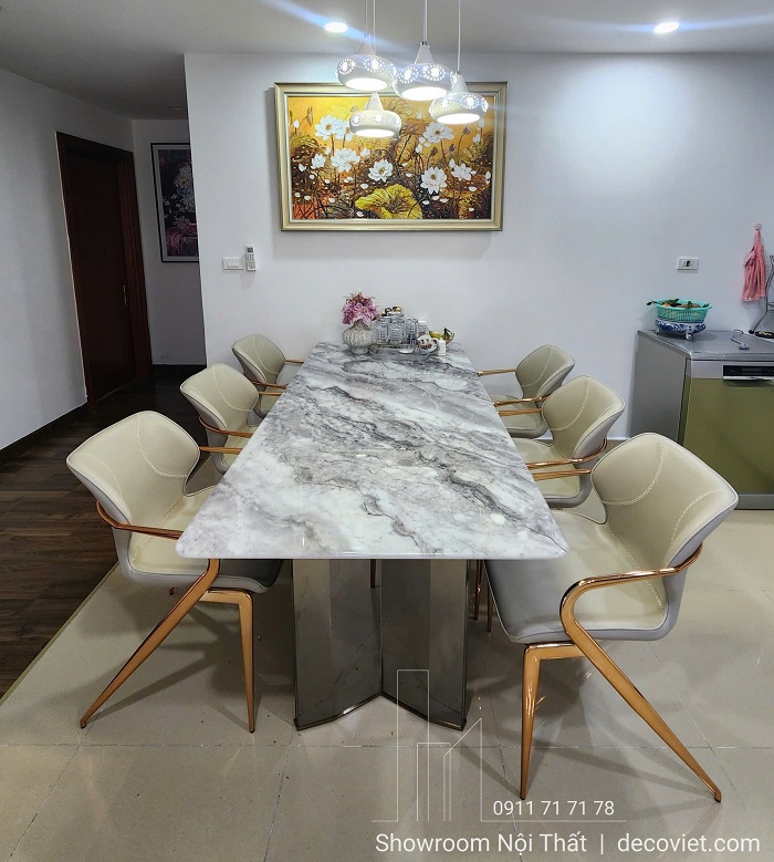 bàn ăn 6 ghế mặt đá nhập khẩu hiện đại cho phòng bếp đẹp