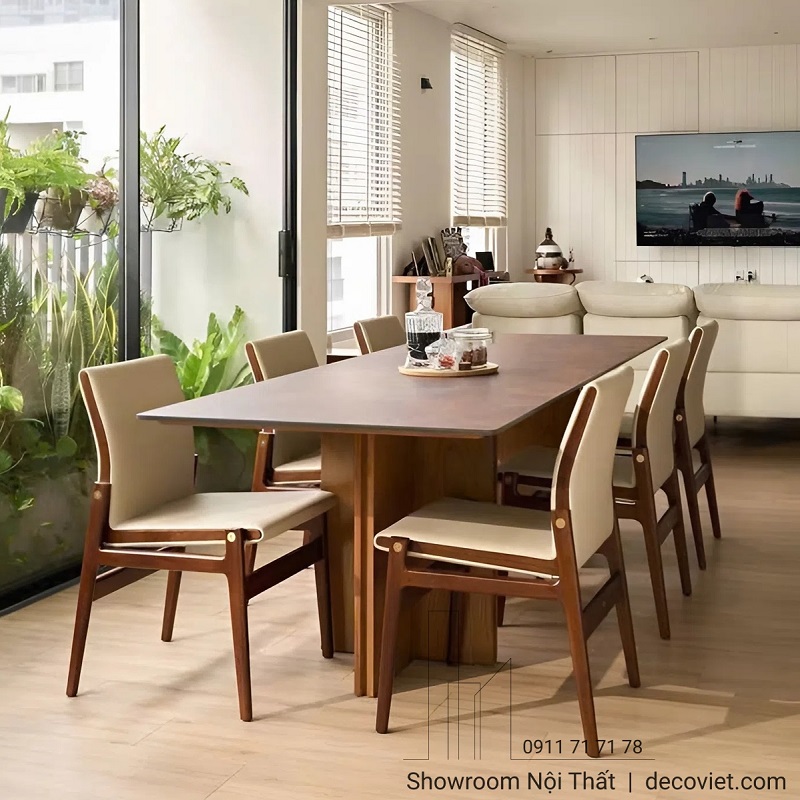 bộ bàn ăn gỗ 6 ghế phong cách hiện đại, ấm cúng