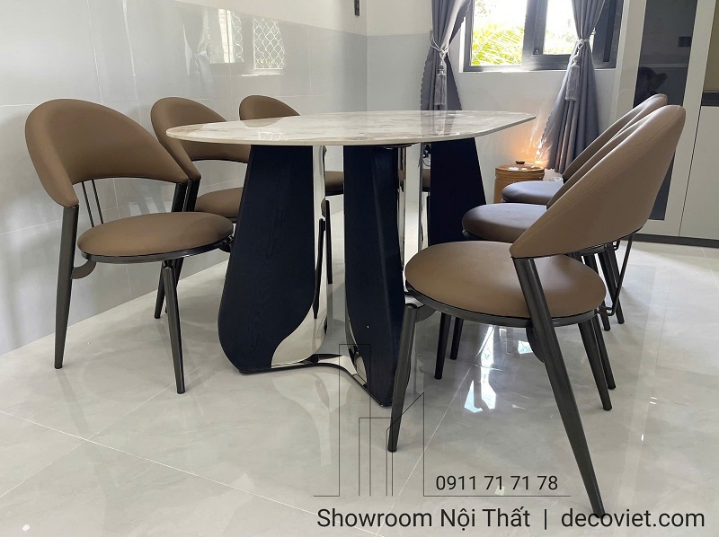 Bàn ăn mặt đá 6 ghế hiện đại cho phòng ăn chung cư