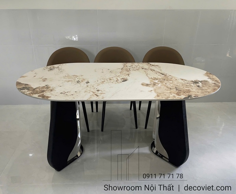 Bàn ăn 6 ghế hiện đại mặt đá dễ vệ sinh, chống thấm