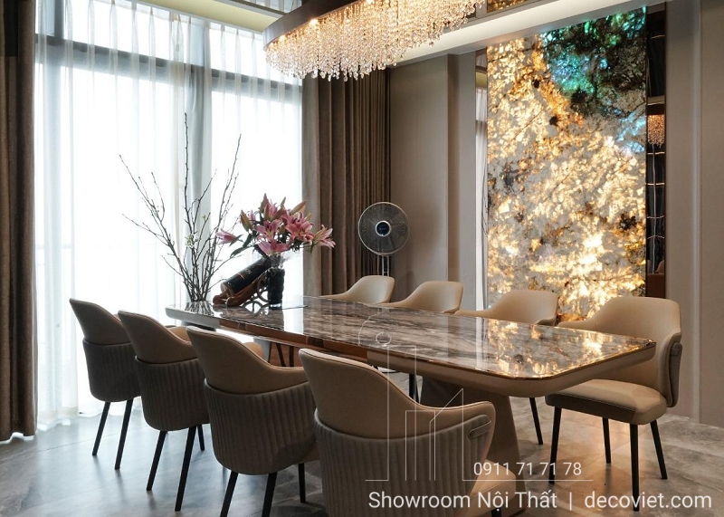 bàn ăn mặt đá 8 ghế nhập khẩu