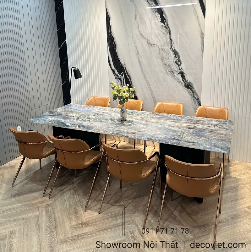 Bàn ăn 8 ghế mặt đá cẩm thạch hiện đại cho không gian bếp lớn