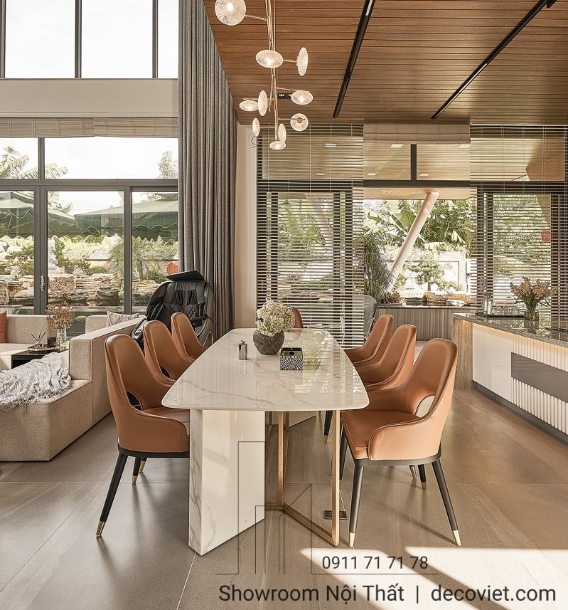 bộ bàn ăn mặt đá 8 ghế cao cấp