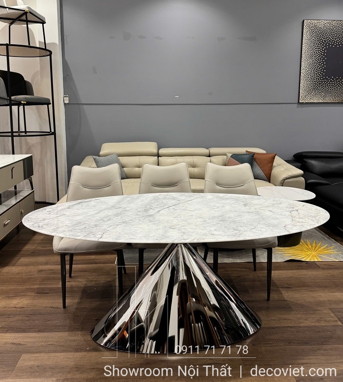 bàn ăn chân inox mặt đá marble