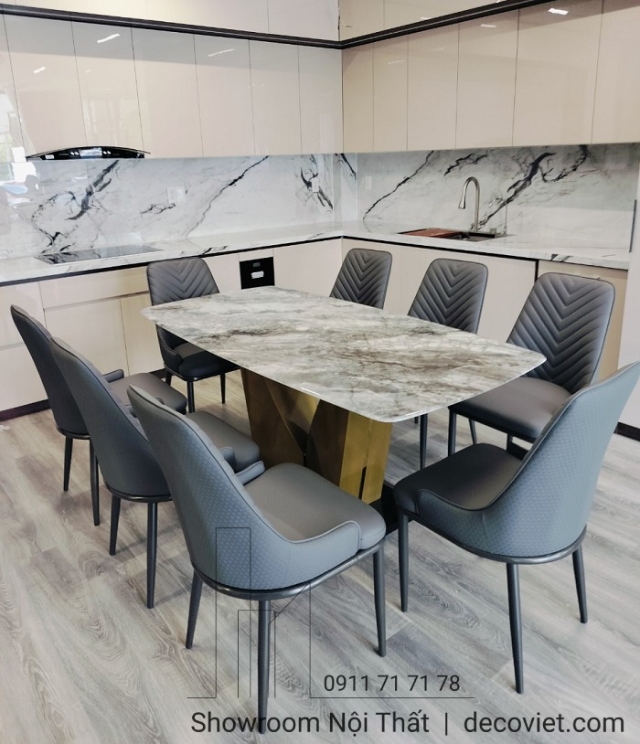 bàn ăn mặt đá 8 ghế cao cấp