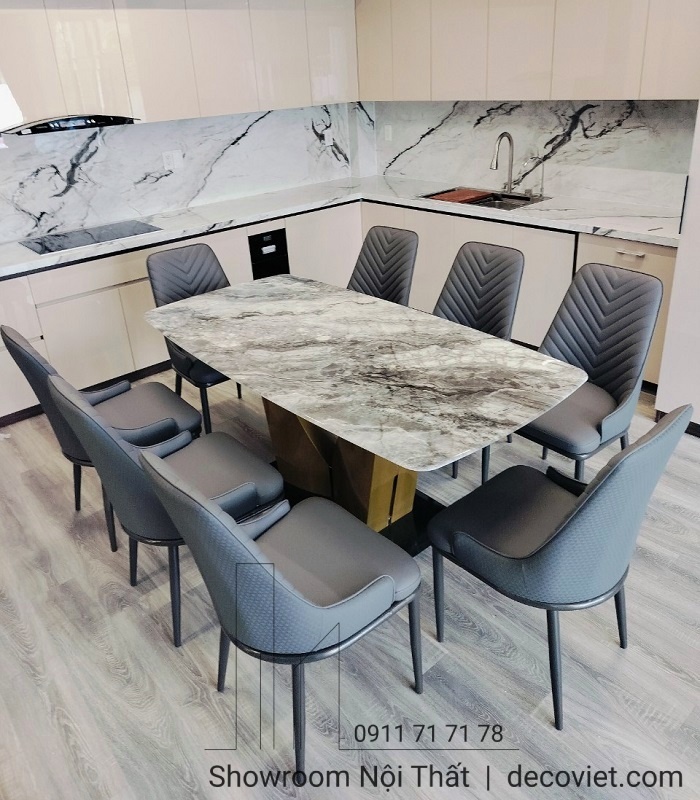 bàn ăn 8 ghế mặt đá hiện đại