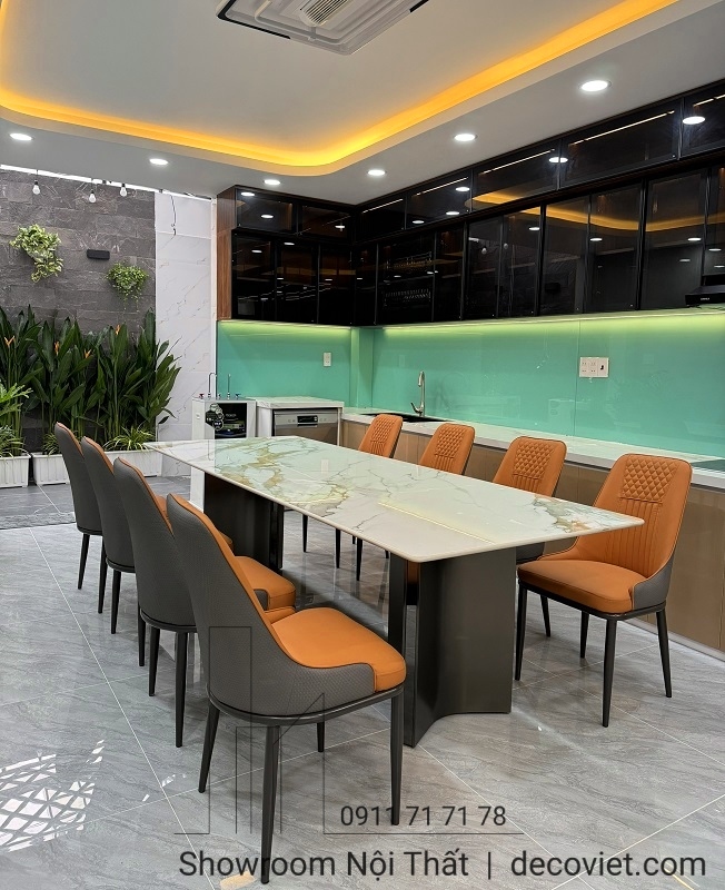 bàn ăn 8 ghế mặt đá nhập khẩu