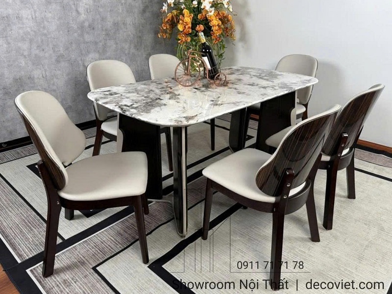 bàn ăn mặt đá 6 ghế thiết kế hiện đại, cao cấp