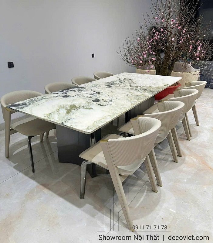bộ bàn ăn mặt đá 8 ghế 2940S sang trọng cho biệt thự hiện đại