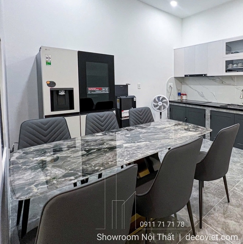 bàn ăn 6 ghế mặt đá cẩm thạch chân sắt