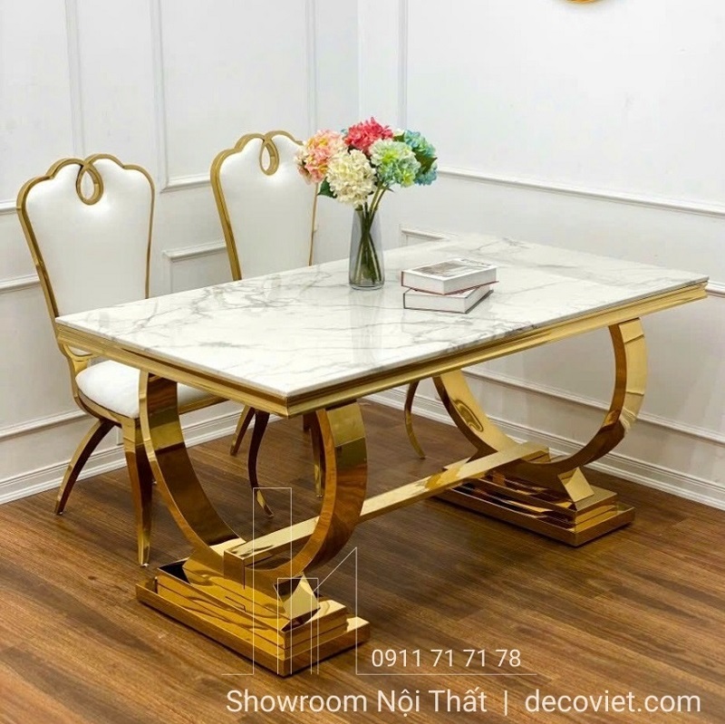 bàn ăn tân cổ điển mặt đá